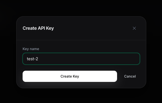 SMTPFast Create API Key dialog showing the key-name field